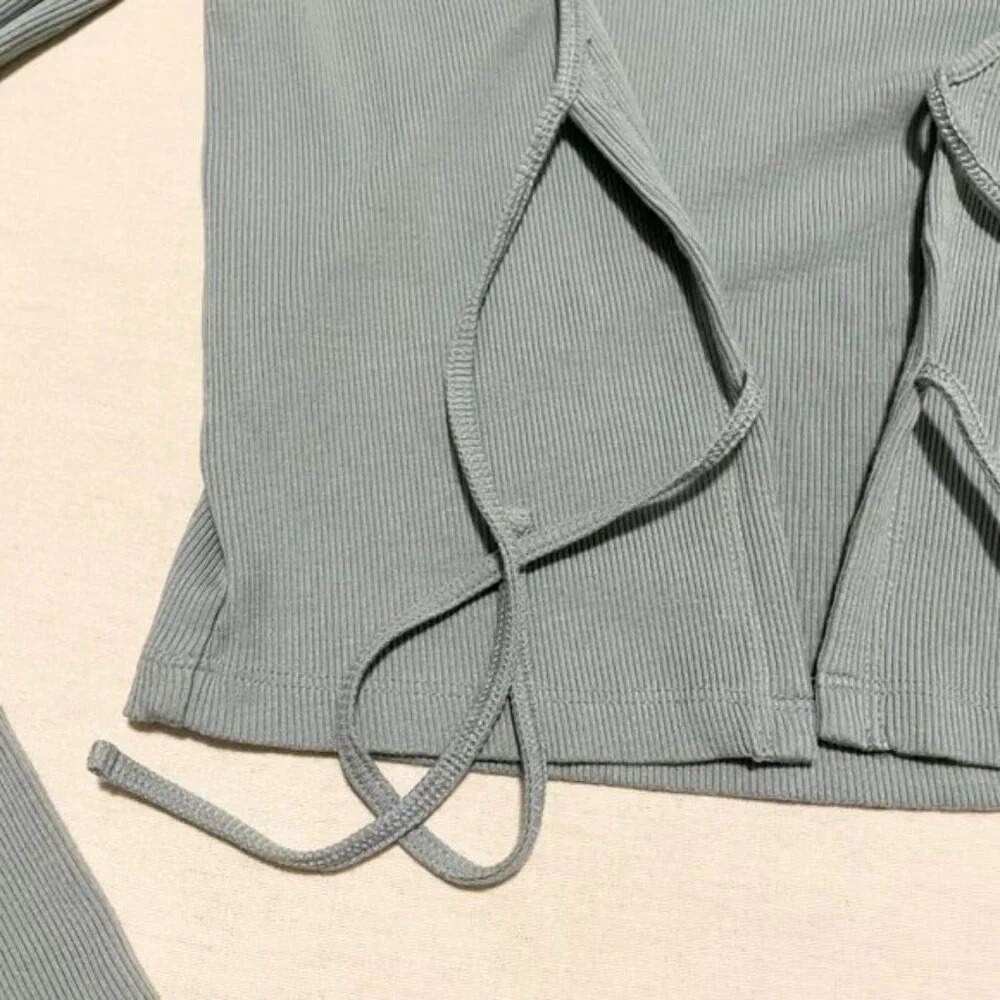 Aritzia Wilfred Tie Front Long Sleeve Ribbed Stretchy Crop Top  XXS - Picture 5 of 16
